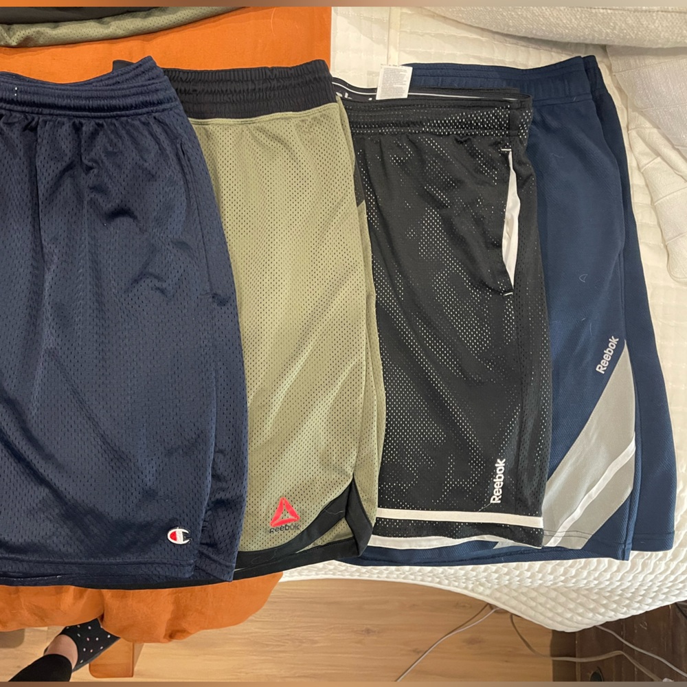 Lot of men’s basketball shorts.